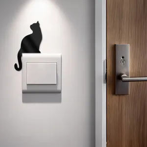 Black cat wall sticker acrylic mirror switch decal home decor interior detail display