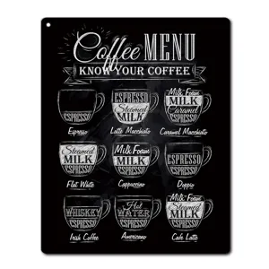 Metal coffee menu sign chalkboard style vintage kitchen decor retro coffee guide wall art