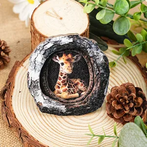 Cute wooden tree-hole giraffe magnetic sticker home decor photo frame craft for kitchen