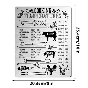Stainless steel cooking temperature magnet chart kitchen guide tool 10x8 inch sign