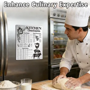 Kitchen conversion magnet for cooking, stainless steel measurement chart refrigerator magnet.