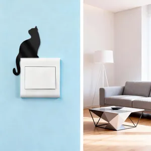 Acrylic mirror cat wall sticker for light switch, cute home decor decal detail view.