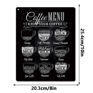 Vintage coffee menu metal tin sign retro black board wall art kitchen decor 10x8 inch