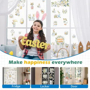 Easter bunny egg window stickers for holiday home decor, easy peel glass decal for glass door.