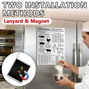 Stainless steel kitchen measurement conversion chart magnetic fridge sticker with dual install methods