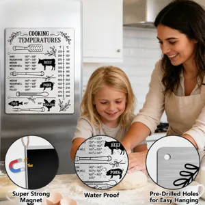 Cooking temperature guide metal magnet for kitchen, waterproof and strong magnetic design.