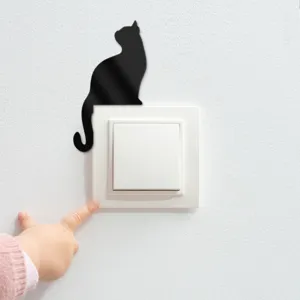 Acrylic mirror cat switch sticker wall decor cute black animal silhouette home decoration