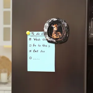 Detailed view of the cute giraffe wooden tree hole fridge magnet, perfect for home decor.