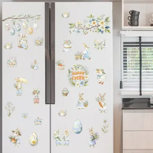 Easter bunny and egg wall stickers, waterproof window decals for holiday home decoration.