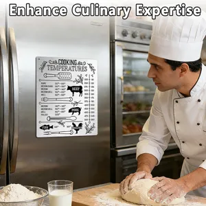 Kitchen cooking temperature conversion chart metal magnet refrigerator sticker tool detail view