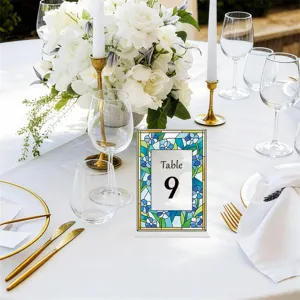 Acrylic table number sign with stained glass floral border for wedding party table decor