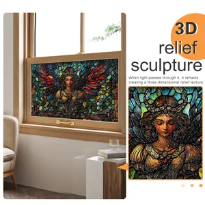 3D Buntglas Fensterfolie Engel Design dekorative Privatsphäre statische Haftung Aufkleber