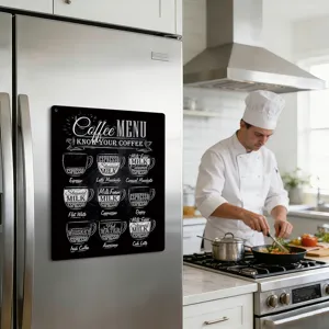 Coffee menu refrigerator magnet for kitchen metal sign retro coffee brewing guide