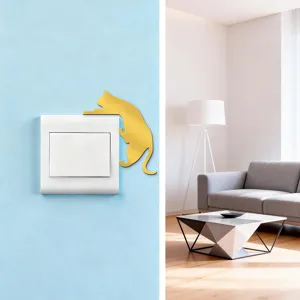 Golden cat acrylic mirror light switch sticker home decor wall art decal for living room
