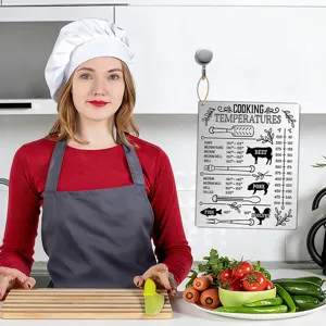 Stainless steel cooking temperature chart magnet for kitchen, helpful food guide fridge magnet.