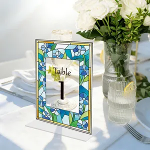 Acrylic Stained Glass Floral Table Number Sign for Wedding Party Desktop Decor 1-20