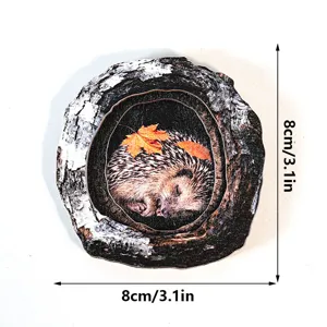 Wooden tree hollow hedgehog magnetic sticker detail view, 8cm compact size home decor craft.