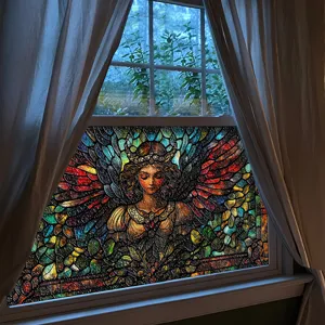 3D Buntglas Fensterfolie Dekorative Engel Statische Haftung PVC Sichtschutz Heimdekor