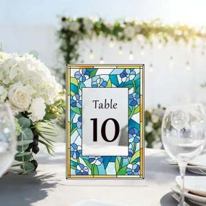 Acrylic Stained Glass Floral Table Number Sign Wedding Party Tabletop Decor Centerpieces