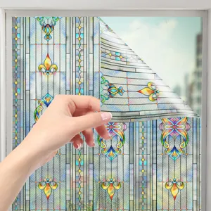 3D embossed stained glass window film, floral static cling window sticker for home decor.