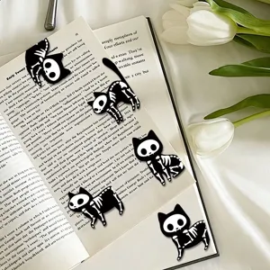 Cute black white skeleton cat magnetic bookmarks for reading book lovers stationery gift