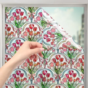 Static window film 3D embossed tulip glass sticker for home decor privacy peel and stick.