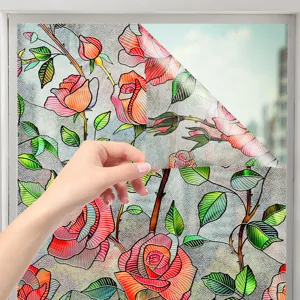 Detailed close-up view of 3d embossed floral window film peeling, stained glass aesthetic.
