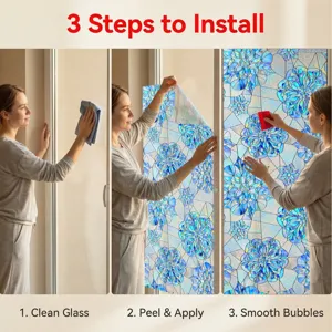 3D embossed stained glass window film floral static window sticker home decor detail