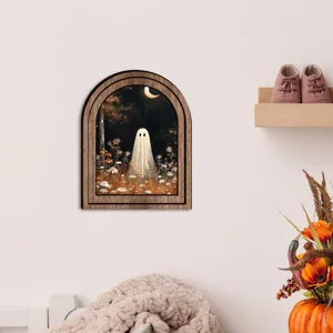 Halloween 3D wooden arch frame ghost painting rustic wall art holiday home decor