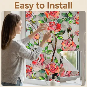 3D embossed floral static window film for home decoration, privacy glass sticker details.