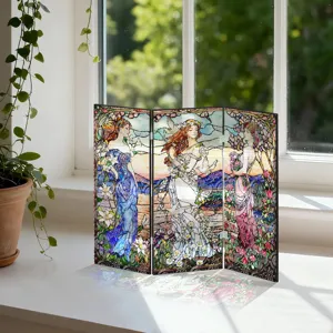 Detail de paravent pliante acrylique translucide miniature avec motifs floraux art.