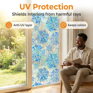 Decorative 3D embossed floral window glass film for home privacy and UV protection.