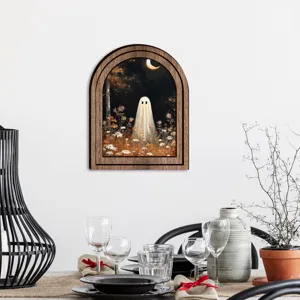 Halloween 3D wooden framed wall art rustic ghost picture holiday home decor hanging
