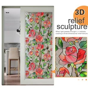 3D relief rose window glass film decorative frosted sticker for home door privacy upgrade
