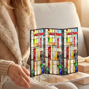 Miniatura stile vetrata paravento acrilico pieghevole decorazione tavolo dettaglio.