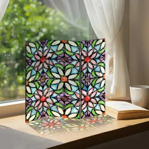 Mini paravent pliant en acrylique décoration de bureau motif floral translucide coloré.