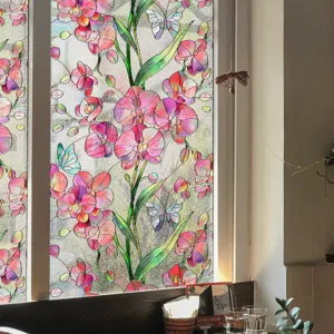 3D embossed orchid butterfly window glass sticker frosted static window film for home decor