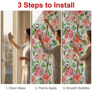 Floral 3D Embossed Electrostatic Window Film Glass Sticker Home Decorative Rose Design