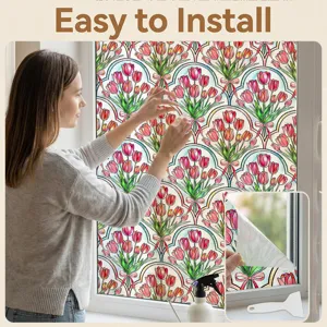 Tulip window film 3D embossed glass sticker static cling home decor for window installation