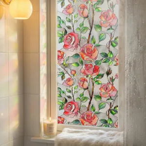 3D Rose Window Film Frosted Glass Sticker Static Cling Decorative Privacy Home Decor