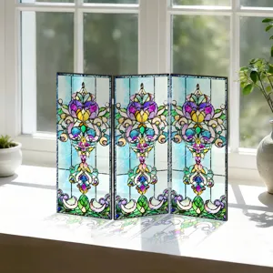 Mini paravent pliant en acrylique style vitrail pour magnifique décoration de table.