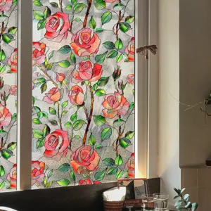 Floral 3D Embossed Static Cling Window Film Window Sticker Rose Glass Decal Home Decor