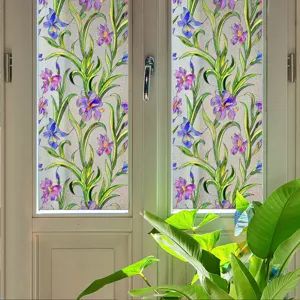 Detailed view of 3D embossed floral window film, static cling glass sticker for home decor.