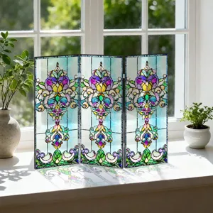 Mini paravent pliage acrylique transparent décoration de table motif vitrail.