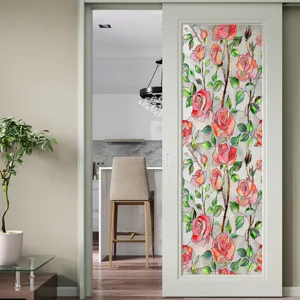 3D embossed floral window film glass sticker for home decor sliding door detail view