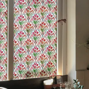 Detailed view of 3D embossed tulip window film, perfect for home decor and privacy glass.