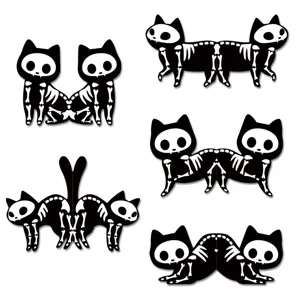 Black And White Skeleton Cat Magnetic Bookmarks PVC Cute Halloween Reading Page Clips For Books Office School Supplies