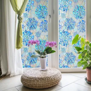 3D embossed floral stained glass window film, static cling privacy decorative sticker for home.
