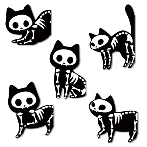 Cute black and white skeleton cat magnetic bookmarks set for reading and book lovers.