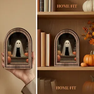 Halloween 3D Holzrahmen Bild Geist schwarze Katze Herbst Dekoration Regal Deko Wandkunst